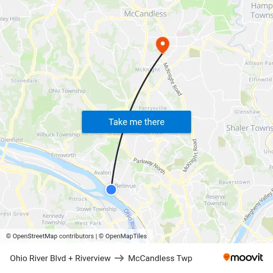 Ohio River Blvd + Riverview to McCandless Twp map