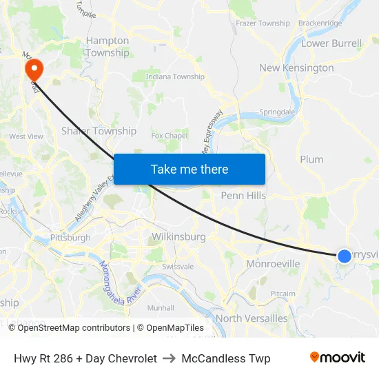 Hwy Rt 286 + Day Chevrolet to McCandless Twp map