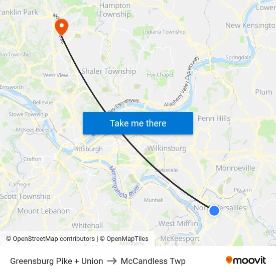 Greensburg Pike + Union to McCandless Twp map