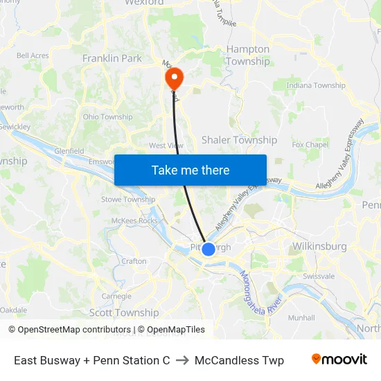 East Busway + Penn Station C to McCandless Twp map
