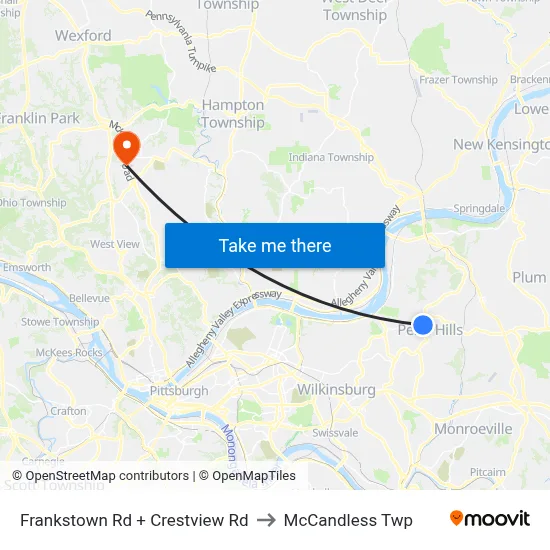 Frankstown Rd + Crestview Rd to McCandless Twp map