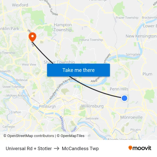 Universal Rd + Stotler to McCandless Twp map