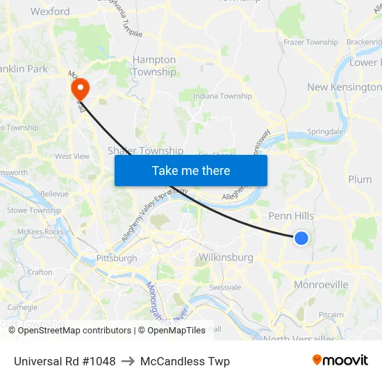 Universal Rd #1048 to McCandless Twp map