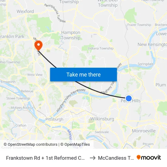 Frankstown Rd + 1st Reformed Church to McCandless Twp map