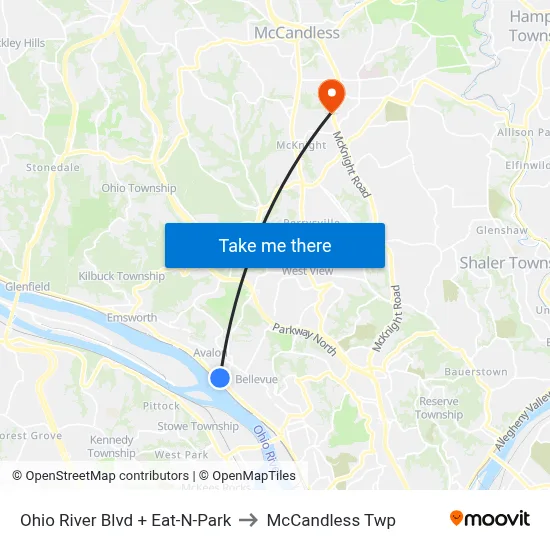 Ohio River Blvd + Eat-N-Park to McCandless Twp map