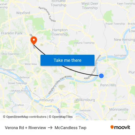 Verona Rd + Riverview to McCandless Twp map