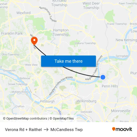 Verona Rd + Raithel to McCandless Twp map