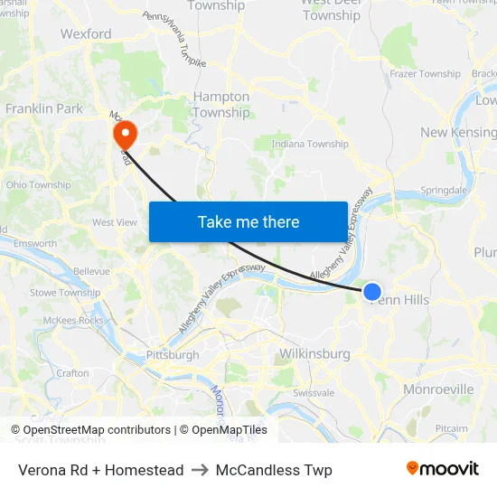 Verona Rd + Homestead to McCandless Twp map
