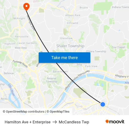 Hamilton Ave + Enterprise to McCandless Twp map