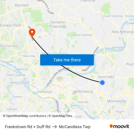 Frankstown Rd + Duff Rd to McCandless Twp map