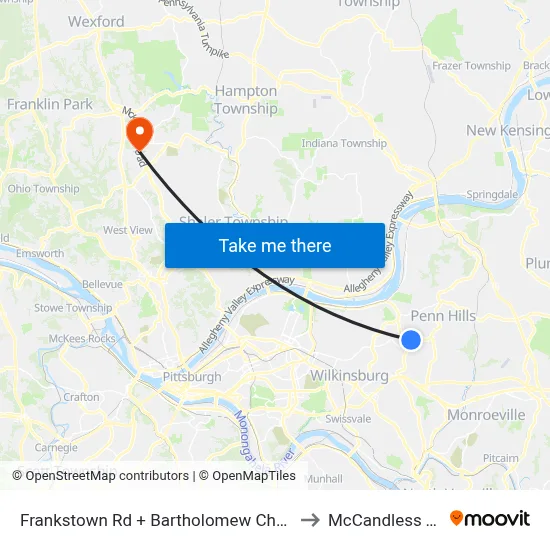 Frankstown Rd + Bartholomew Church Dr to McCandless Twp map