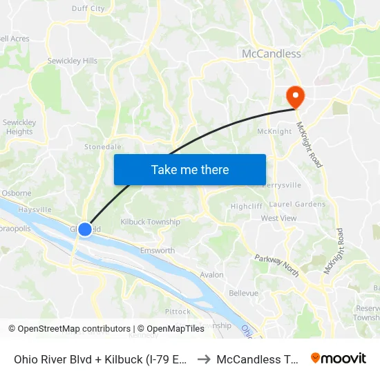 Ohio River Blvd + Kilbuck (I-79 Ent) to McCandless Twp map