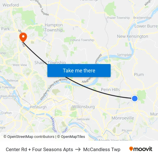 Center Rd + Four Seasons Apts to McCandless Twp map