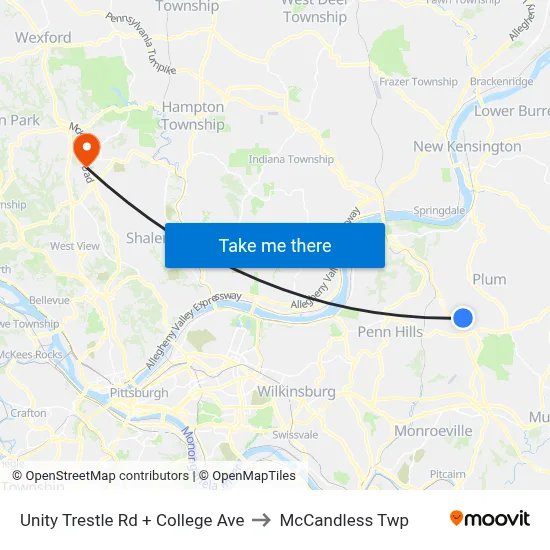 Unity Trestle Rd + College Ave to McCandless Twp map