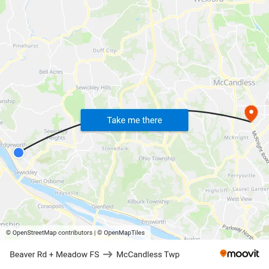 Beaver Rd + Meadow FS to McCandless Twp map