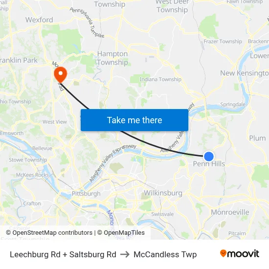 Leechburg Rd + Saltsburg Rd to McCandless Twp map