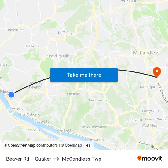 Beaver Rd + Quaker to McCandless Twp map