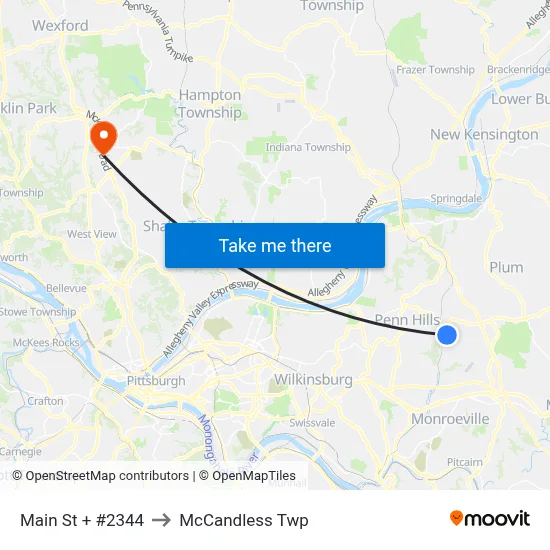 Main St + #2344 to McCandless Twp map