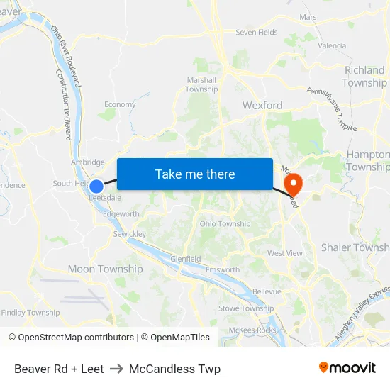 Beaver Rd + Leet to McCandless Twp map