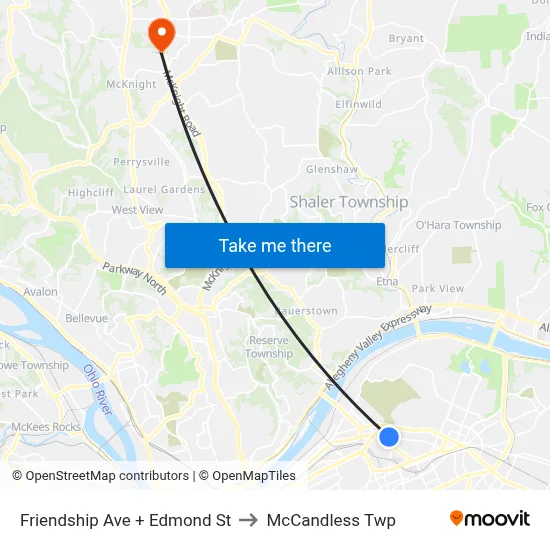 Friendship Ave + Edmond St to McCandless Twp map