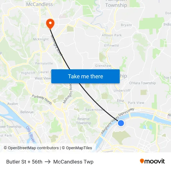 Butler St + 56th to McCandless Twp map