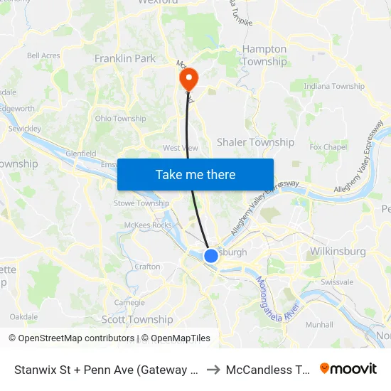 Stanwix St + Penn Ave (Gateway #2) to McCandless Twp map