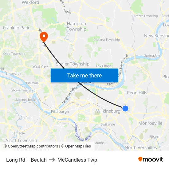 Long Rd + Beulah to McCandless Twp map