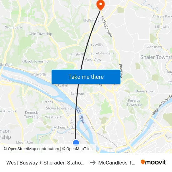 West Busway + Sheraden Station B to McCandless Twp map