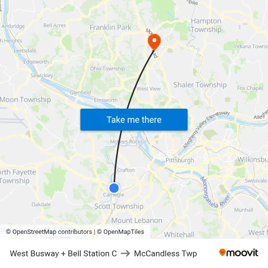 West Busway + Bell Station C to McCandless Twp map