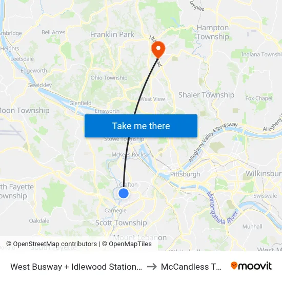 West Busway + Idlewood Station C to McCandless Twp map