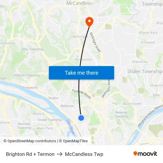Brighton Rd + Termon to McCandless Twp map