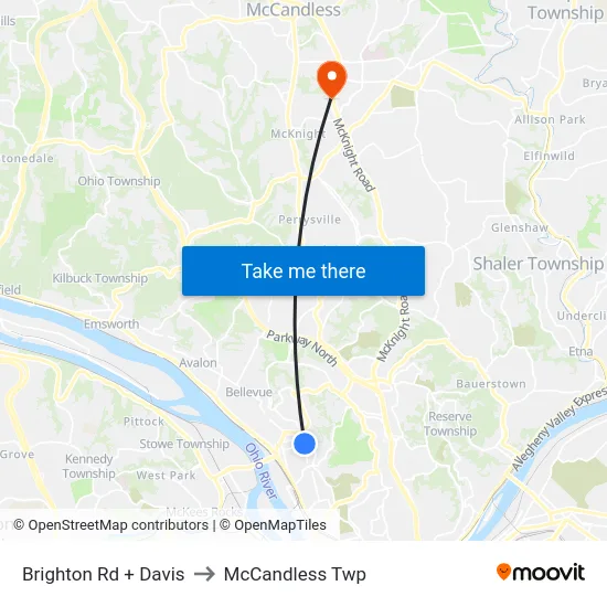 Brighton Rd + Davis to McCandless Twp map