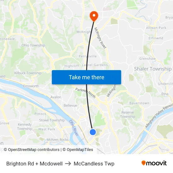 Brighton Rd + Mcdowell to McCandless Twp map