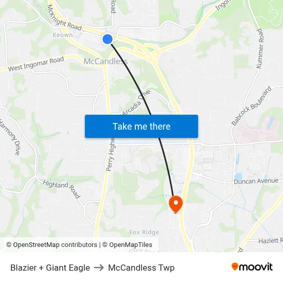 Blazier + Giant Eagle to McCandless Twp map