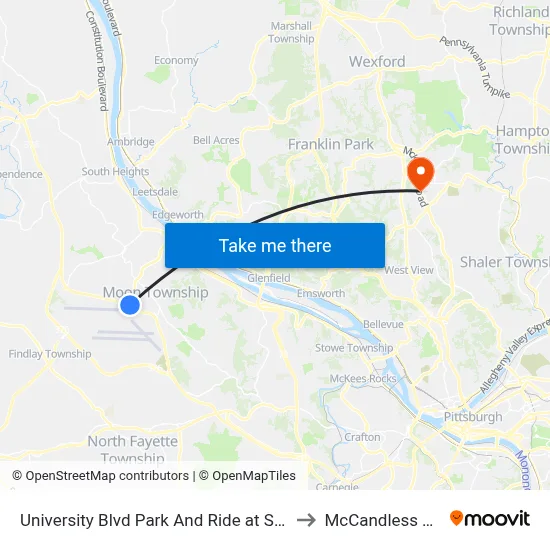 University Blvd Park And Ride at Shelter to McCandless Twp map