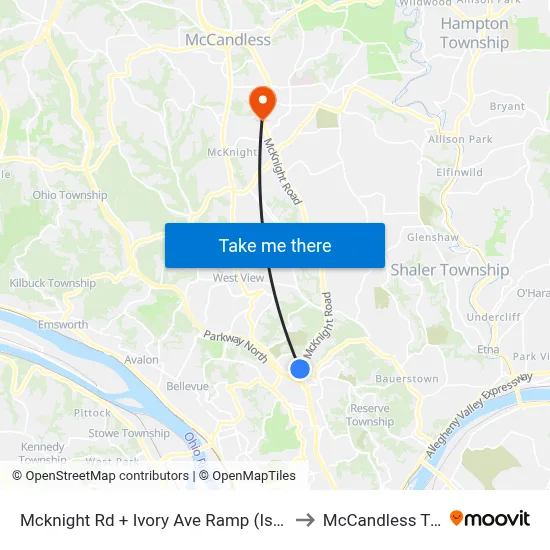 Mcknight Rd + Ivory Ave Ramp (Island) to McCandless Twp map