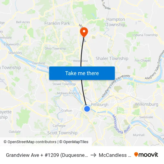 Grandview Ave + #1209 (Duquesne Incline) to McCandless Twp map