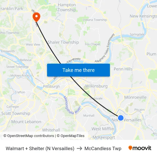 Walmart + Shelter (N Versailles) to McCandless Twp map