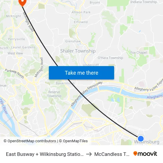 East Busway + Wilkinsburg Station C to McCandless Twp map