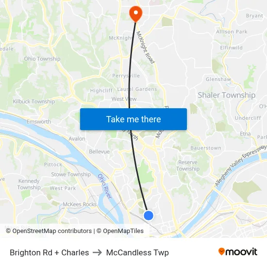 Brighton Rd + Charles to McCandless Twp map