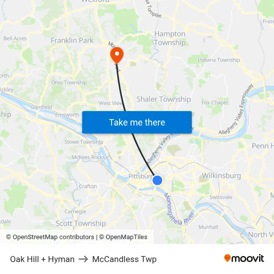 Oak Hill + Hyman to McCandless Twp map