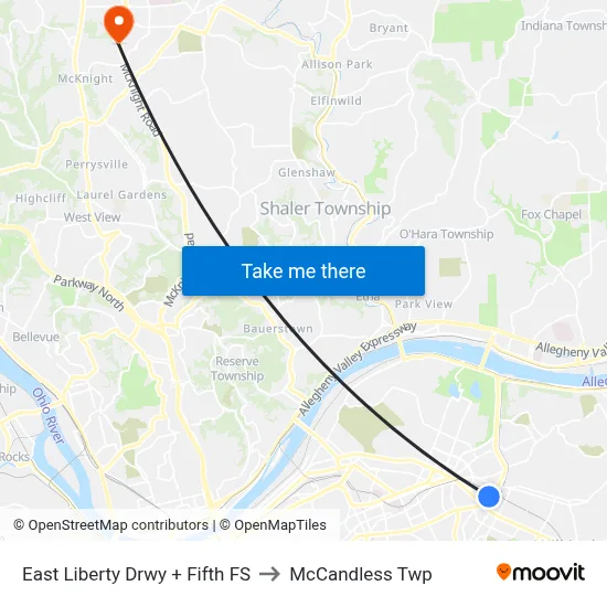 East Liberty Drwy + Fifth FS to McCandless Twp map