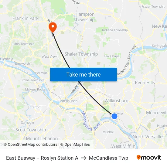East Busway + Roslyn Station A to McCandless Twp map