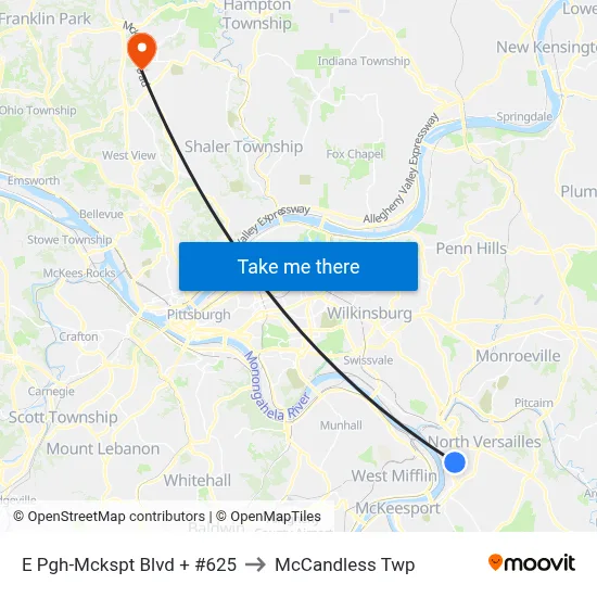 E Pgh-Mckspt Blvd + #625 to McCandless Twp map