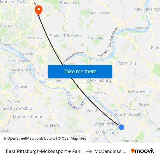 East Pittsburgh-Mckeesport + Fairmont to McCandless Twp map
