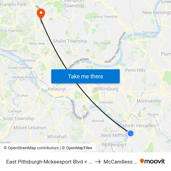 East Pittsburgh-Mckeesport Blvd + the Lane to McCandless Twp map