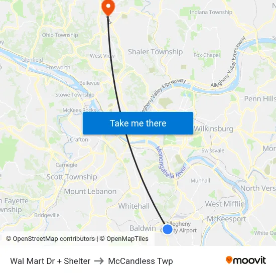 Wal Mart Dr + Shelter to McCandless Twp map
