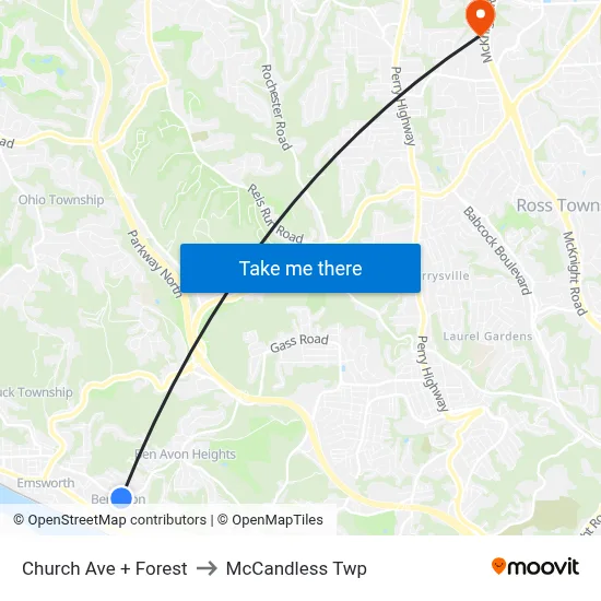 Church Ave + Forest to McCandless Twp map
