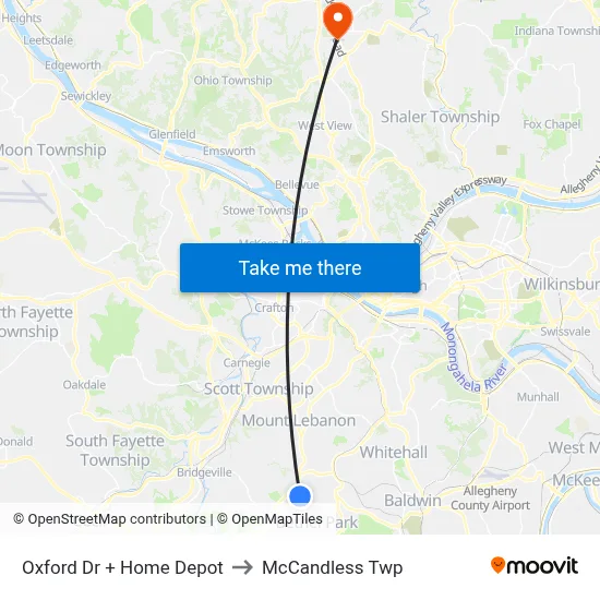 Oxford Dr + Home Depot to McCandless Twp map