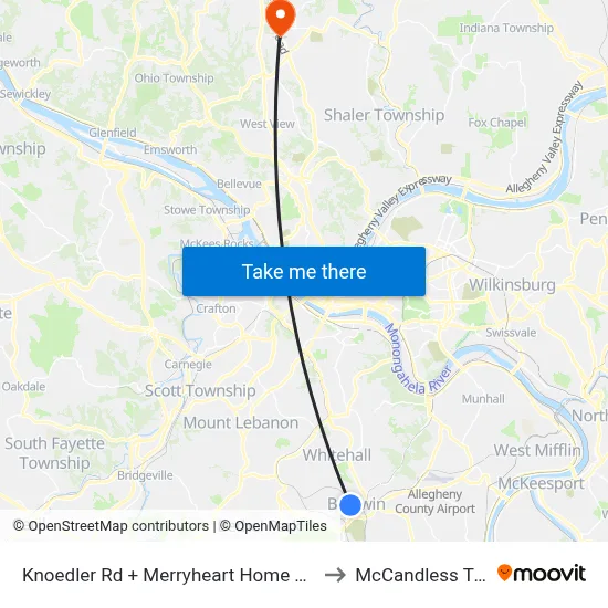 Knoedler Rd + Merryheart Home #100 to McCandless Twp map